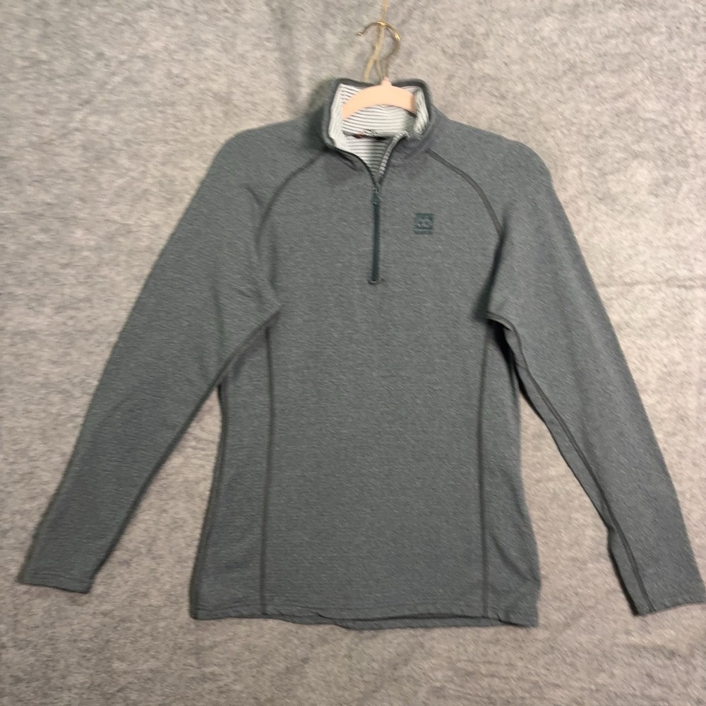 66° North Iceland Vik 1/4 Zip Pullover Womens Sz L Green Fleece Lined Stretch